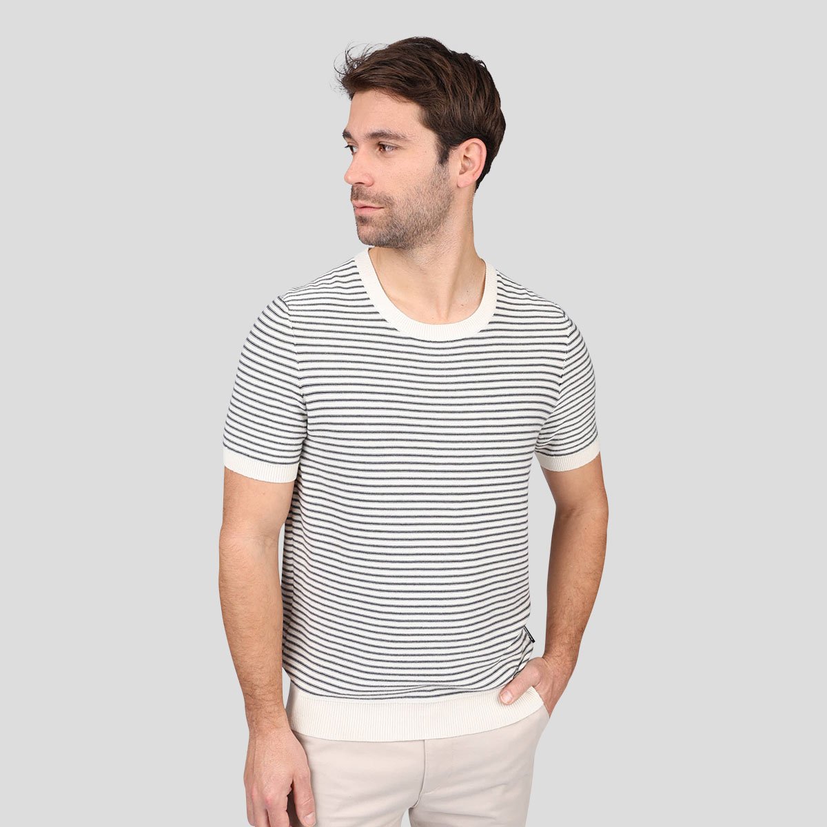 T-shirt rayé maille bleu marine, MISE AU GREEN