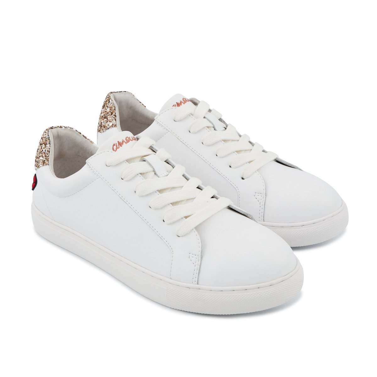 Baskets En Cuir Simone Petit Amour Glitter blanc, BONS BAISERS