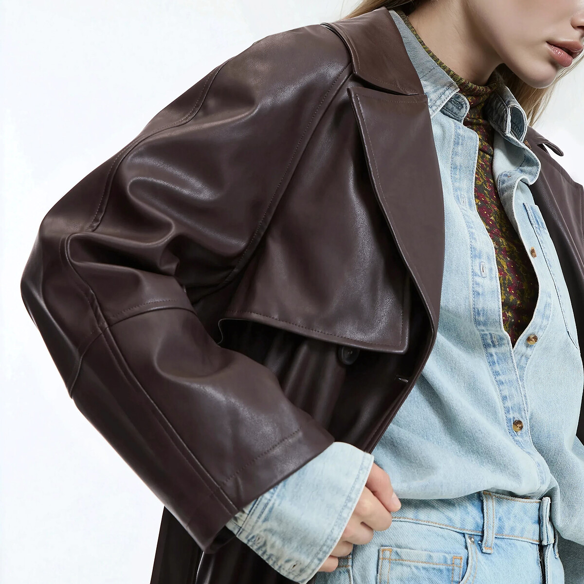 Long Buttoned Trench Coat in Faux Leather brown, LA REDOUTE COLLECTIONS