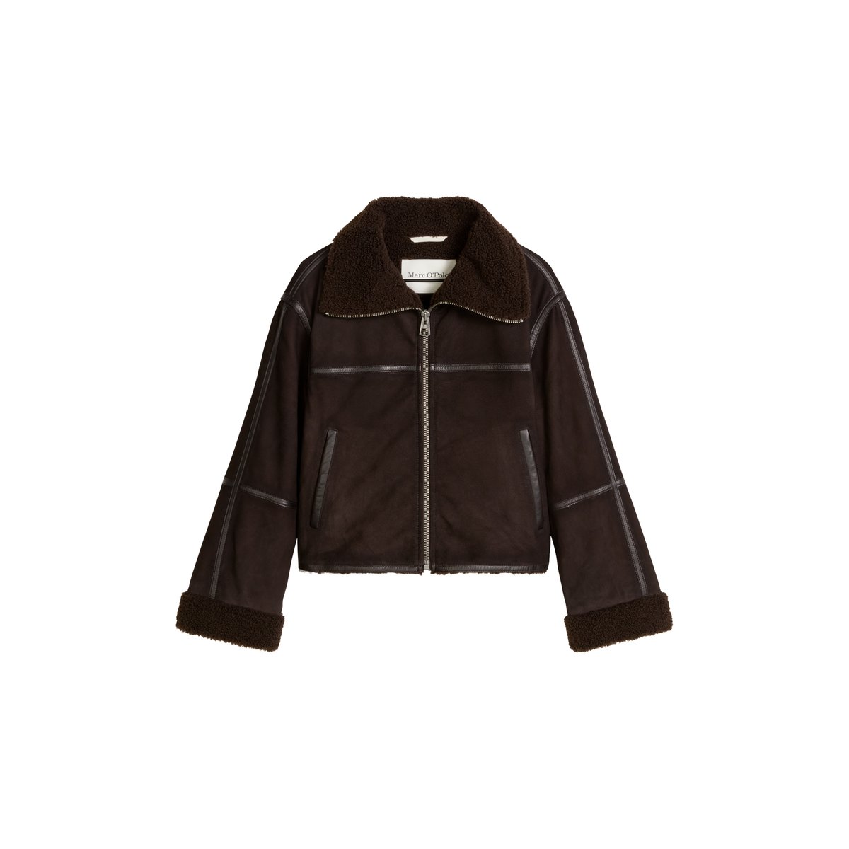 Veste en cuir coupe classique avec une doublure en peluche imitation fourrure à l'intérieur marron, MARC O'POLO