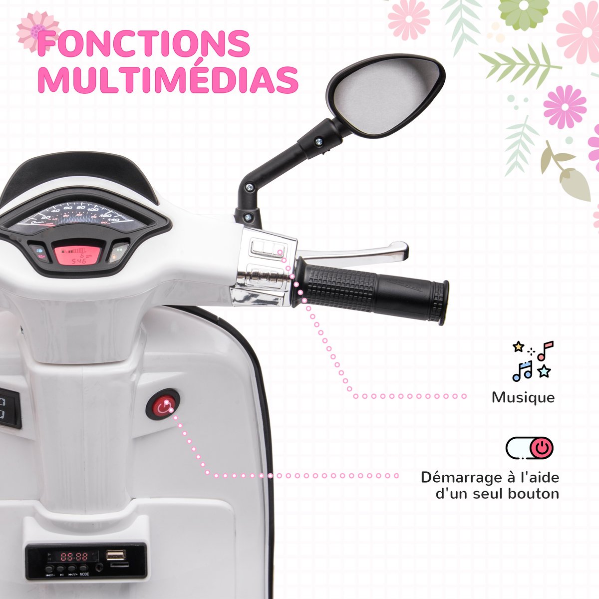 Moto électrique à conducteur assis PP Blanc blanc, rouge, noir, AIYAPLAY