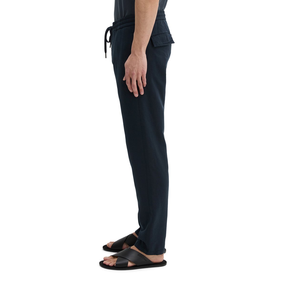 Chino modèle Osby Jogger tapered en mélange de lyocell et de lin bleu foncé, MARC O'POLO