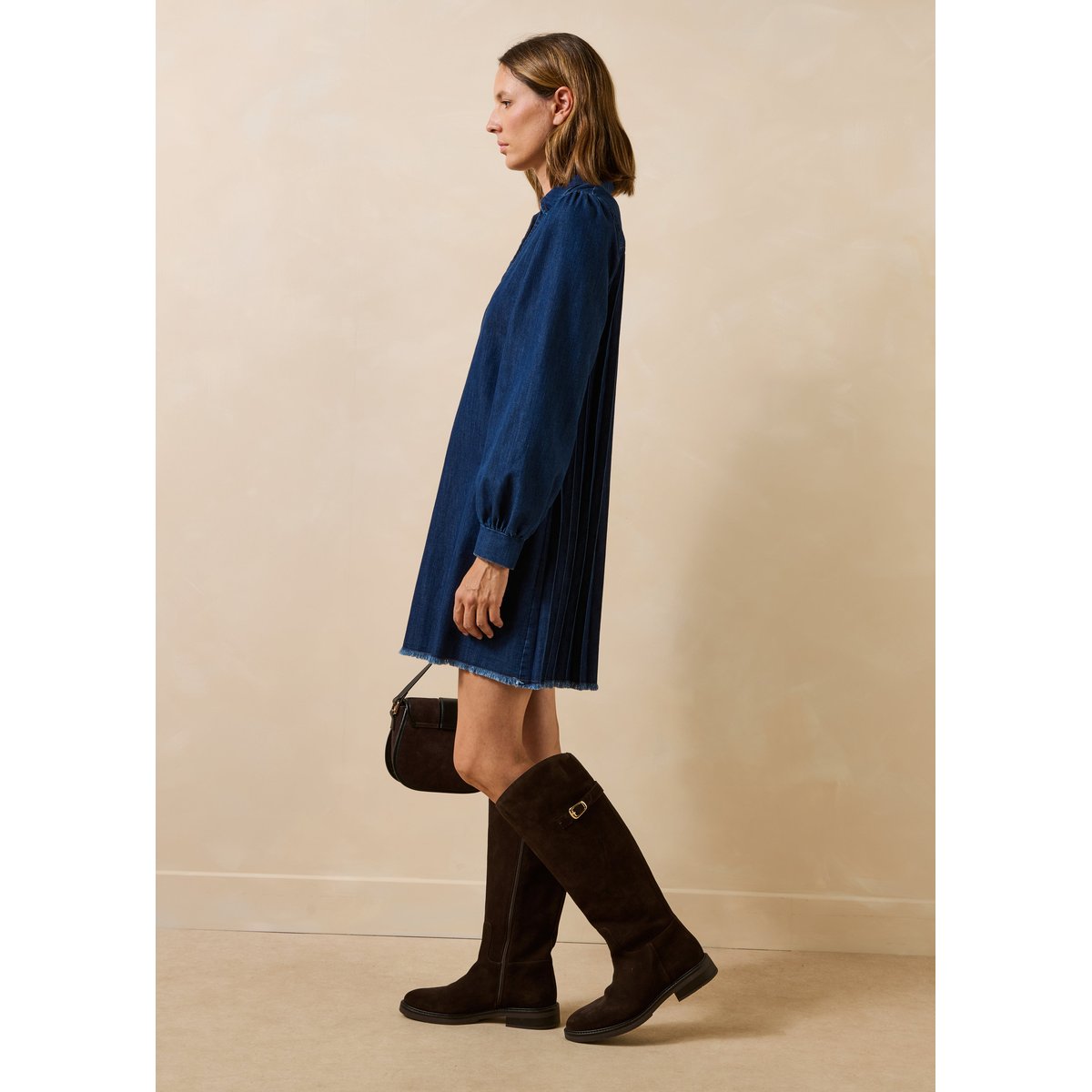 Robe courte en jean manches longues brut, LA FEE MARABOUTEE