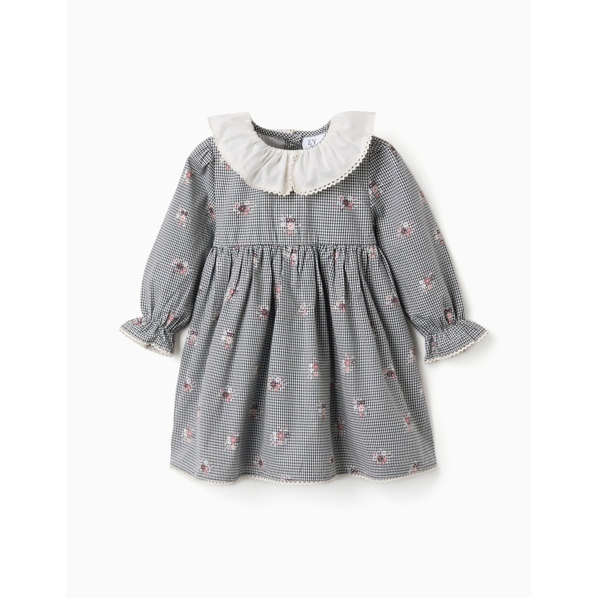 Robe en coton à motif Vichy et imprimé floral bleu foncé, ZIPPY