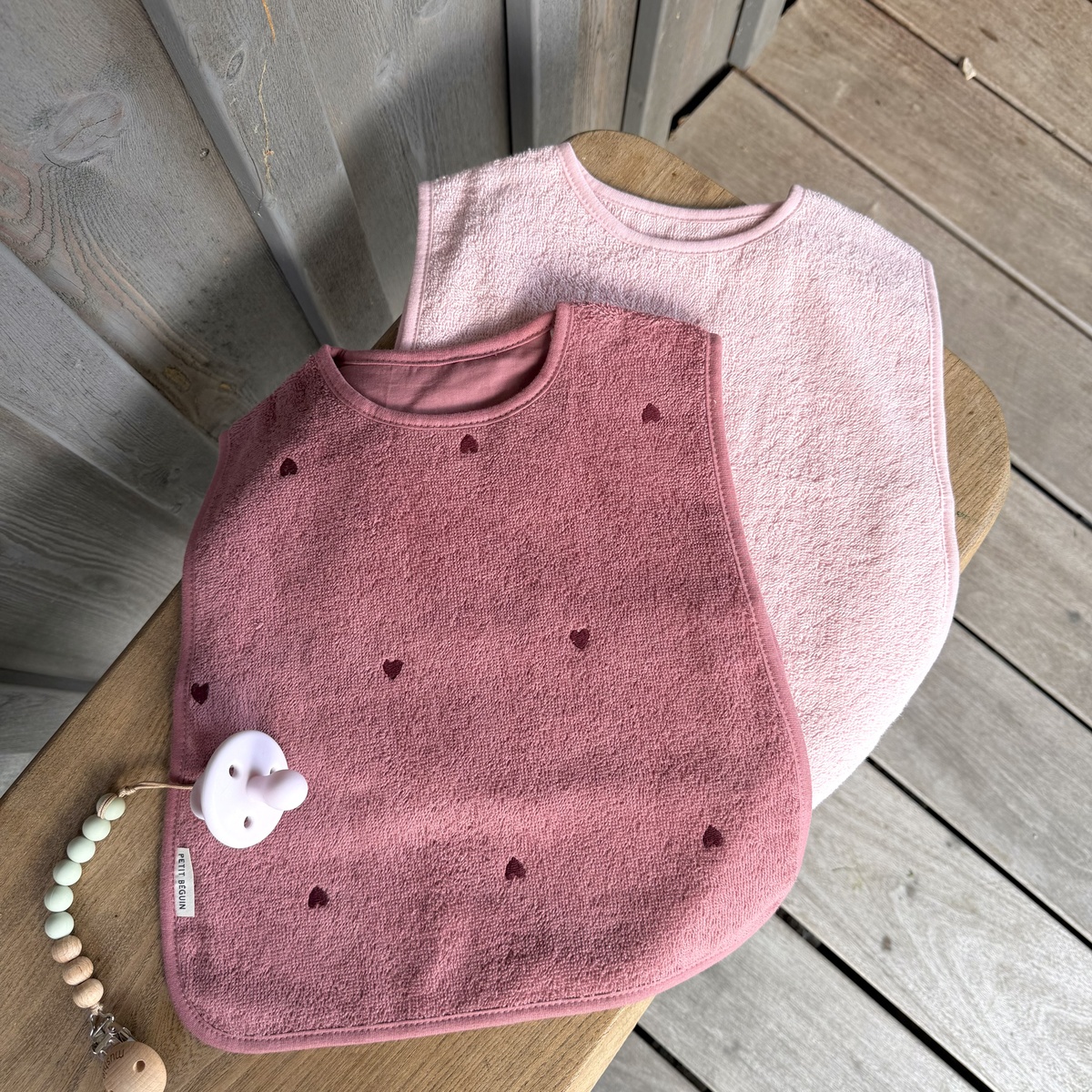 Lot de 2 bavoirs bébé en éponge Aimée rose, PETIT BEGUIN