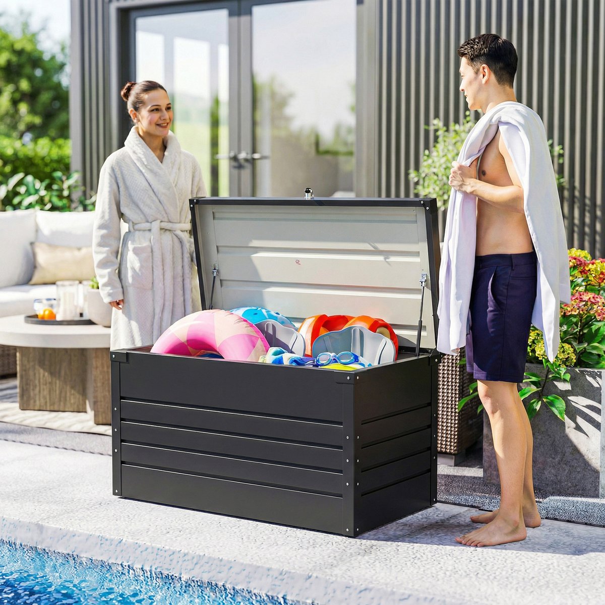 Coffre de rangement d'extérieur Acier gris anthracite, OUTSUNNY