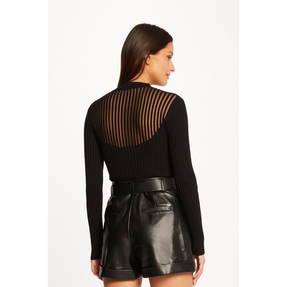 Pull manches longues col montant noir, MORGAN