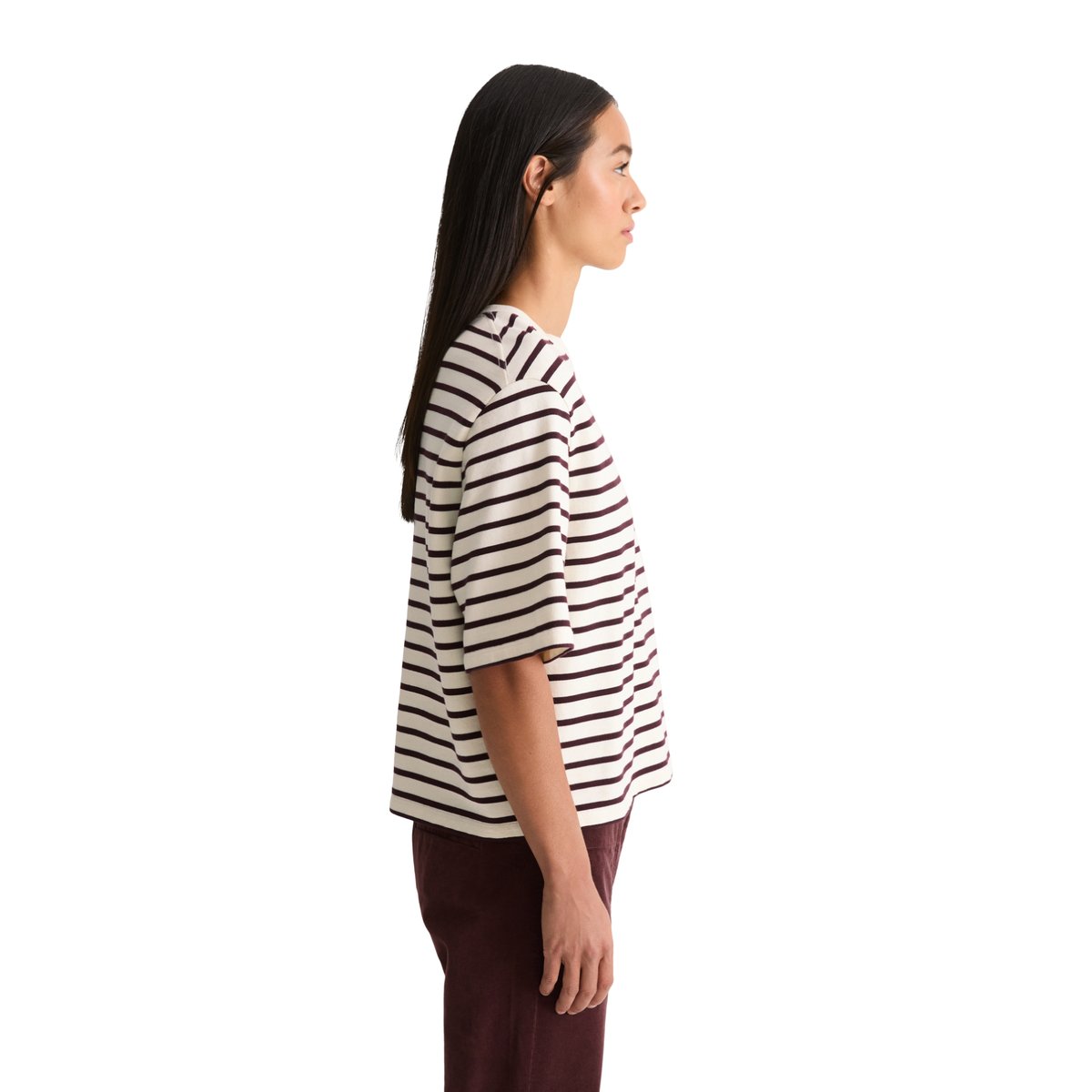 Sweat-shirt rayé à manches courtes cropped en sweat léger rouge, MARC O'POLO
