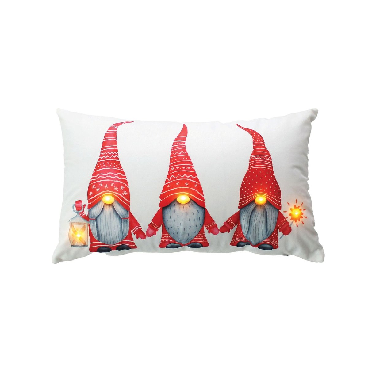 Coussin rectangulaire lumineux de Noël en velours motif lutin blanc, TOILINUX