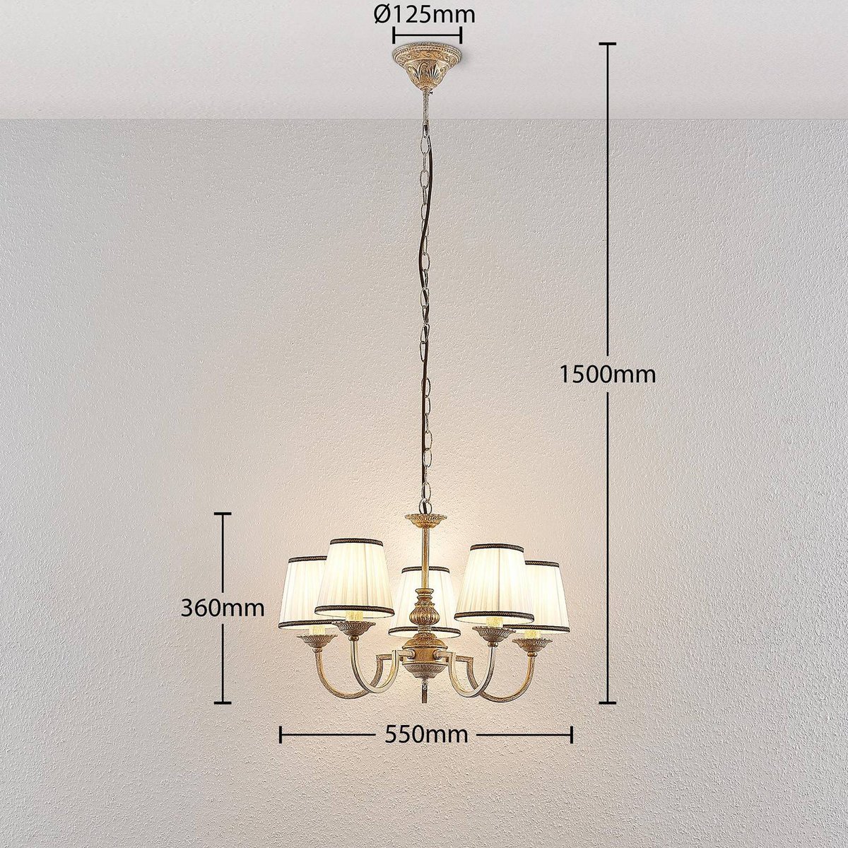 Lustre en textile traditionnel, Lumiel crème, laiton ancien, LINDBY