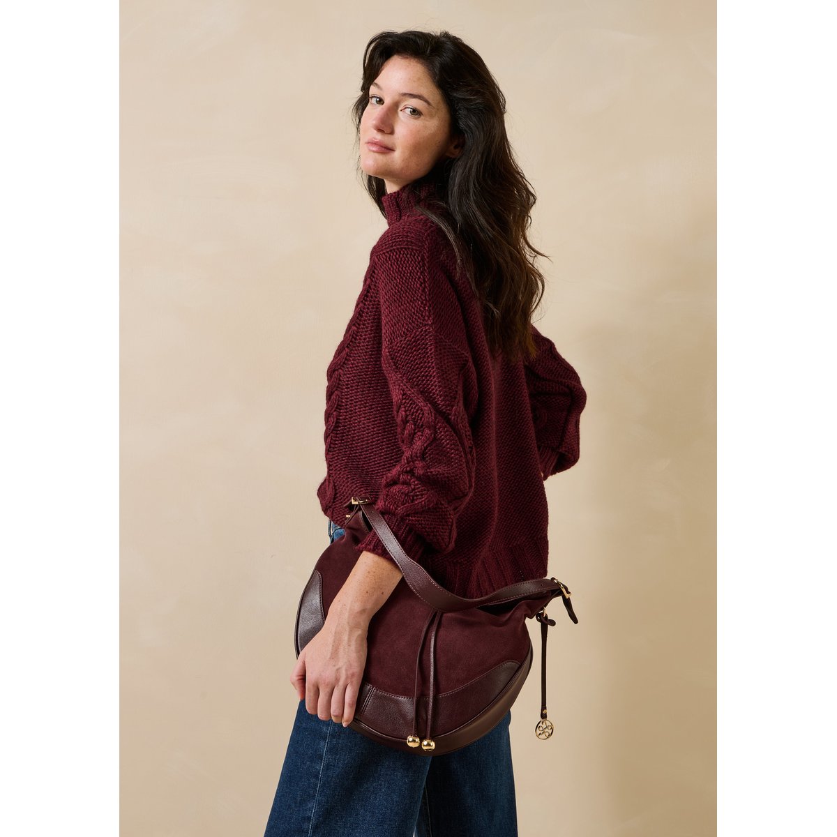 Sac hobo en cuir bordeaux, LA FEE MARABOUTEE