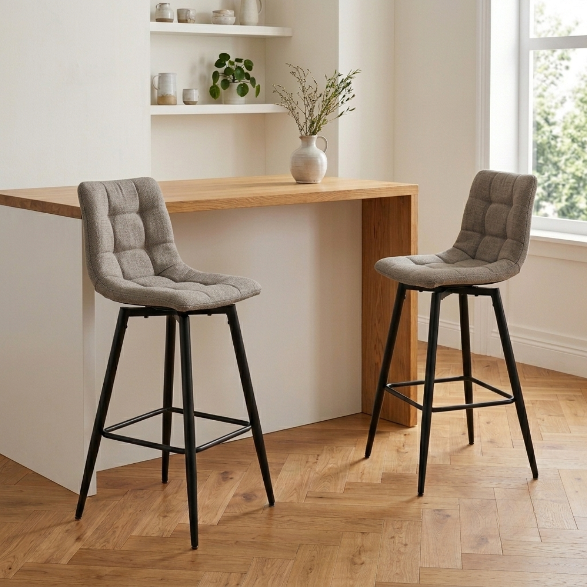 Tabourets en lot de 2 en tissu - SIA marron, CALICOSY