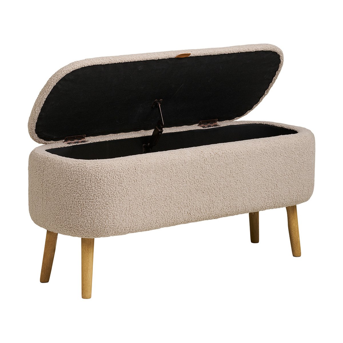 Pouf avec rangements en tissu bouclette, KAREN beige, BEST MOBILIER