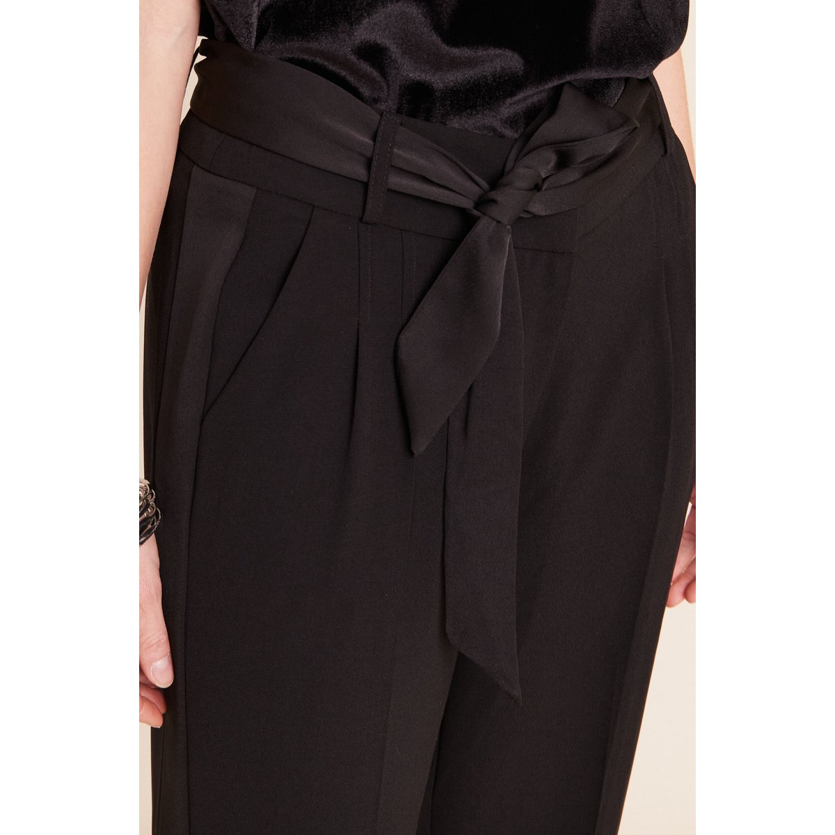 Pantalon satiné coupe droite noir, BREAL