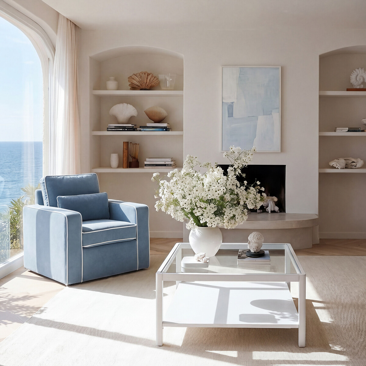 Dunley Contrast Piping Upholstered Armchair blue, ÉDITÉ