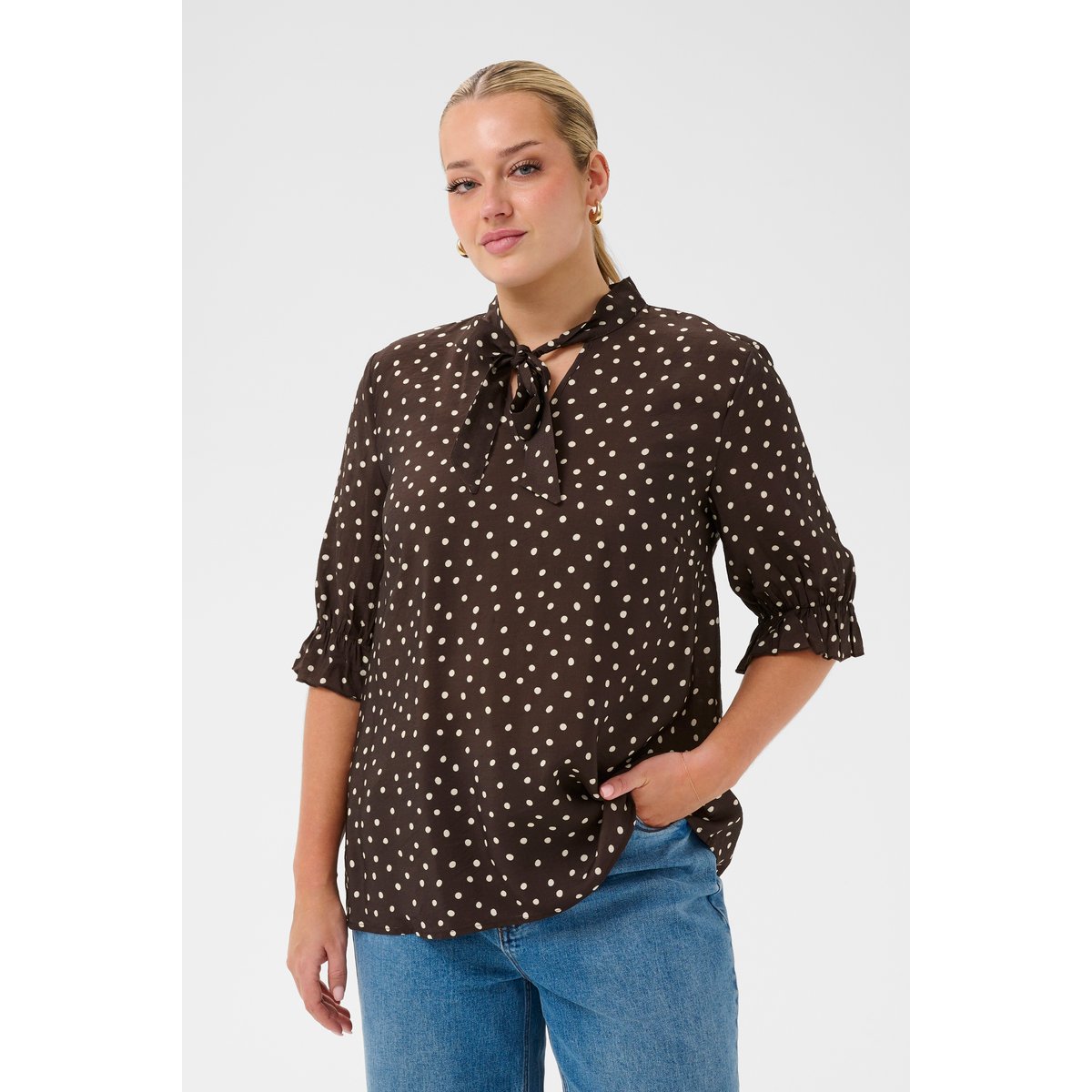 Blouse à manches courtes marron coffee bean turtledove dot, KAFFE CURVE