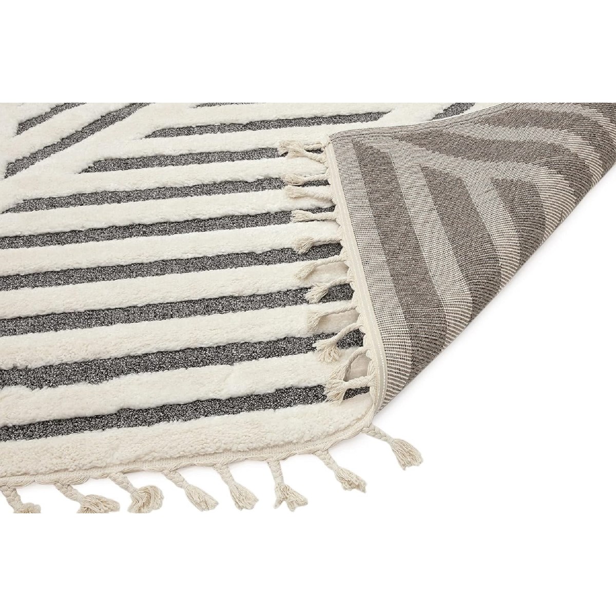 Tapis salon et chambre moderne à franges RASH gris, NOVATREND