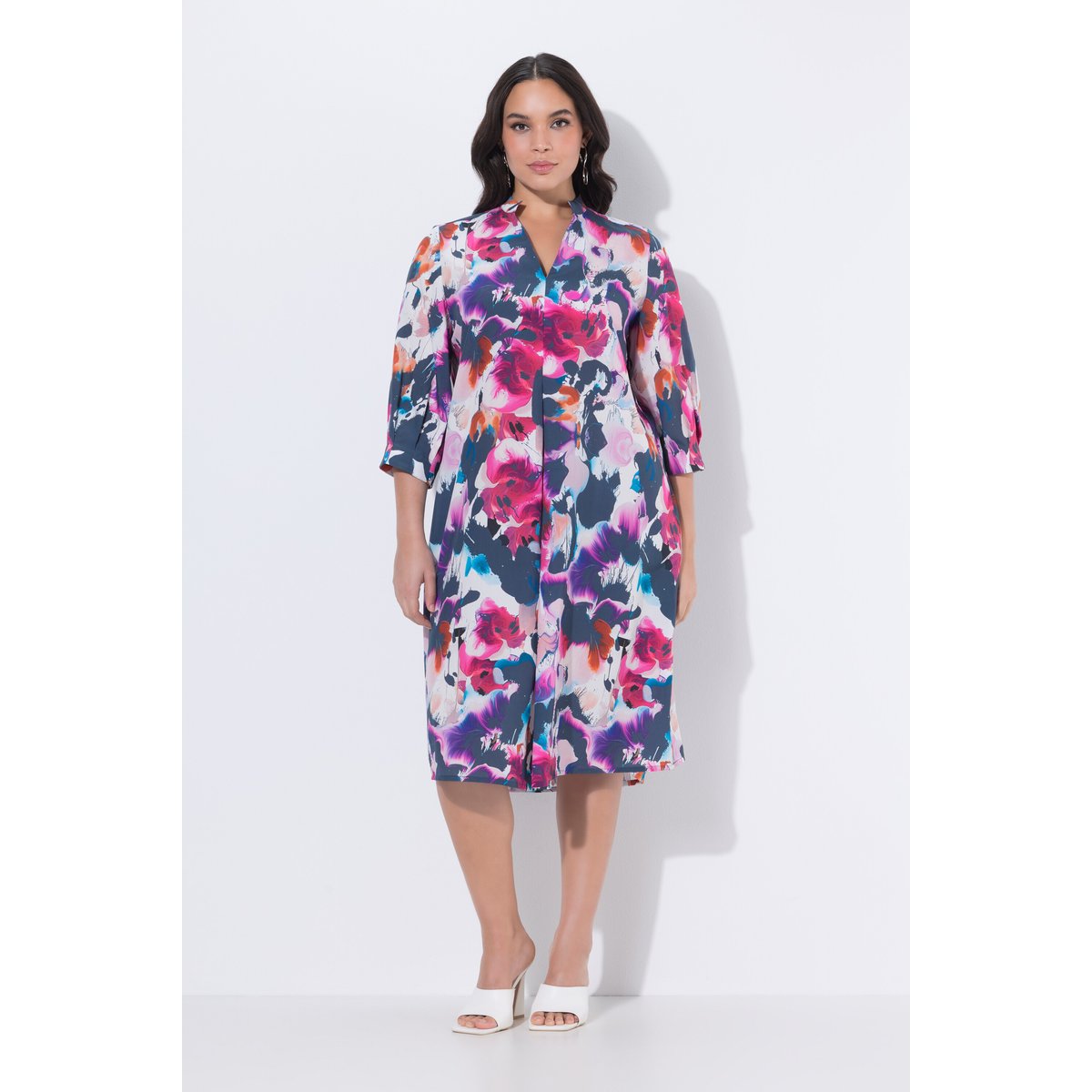 Robe midi en Lyocell esprit aquarelle blanc neige, ULLA POPKEN