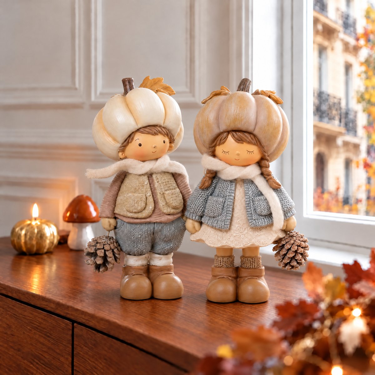 Figurine fillette de noël décorative artificielle H19 PUMPKIN beige, SIA