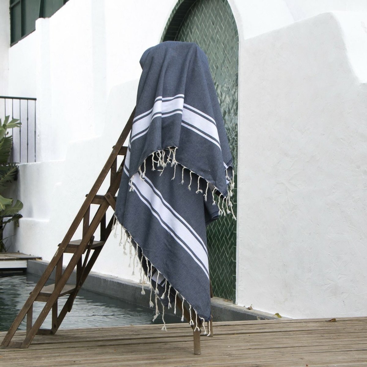 Lot de 2 foutas XXL coton ST TROPEZ bleu jean, FEBRONIE
