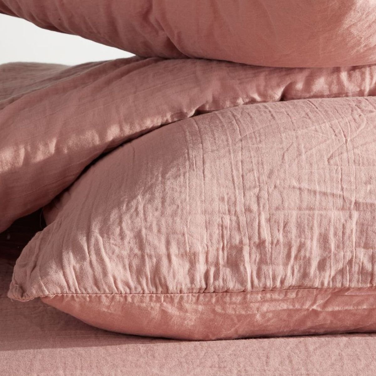 Parure de lit gaze de coton unie ROSE ESSENTIAL rose, TODAY