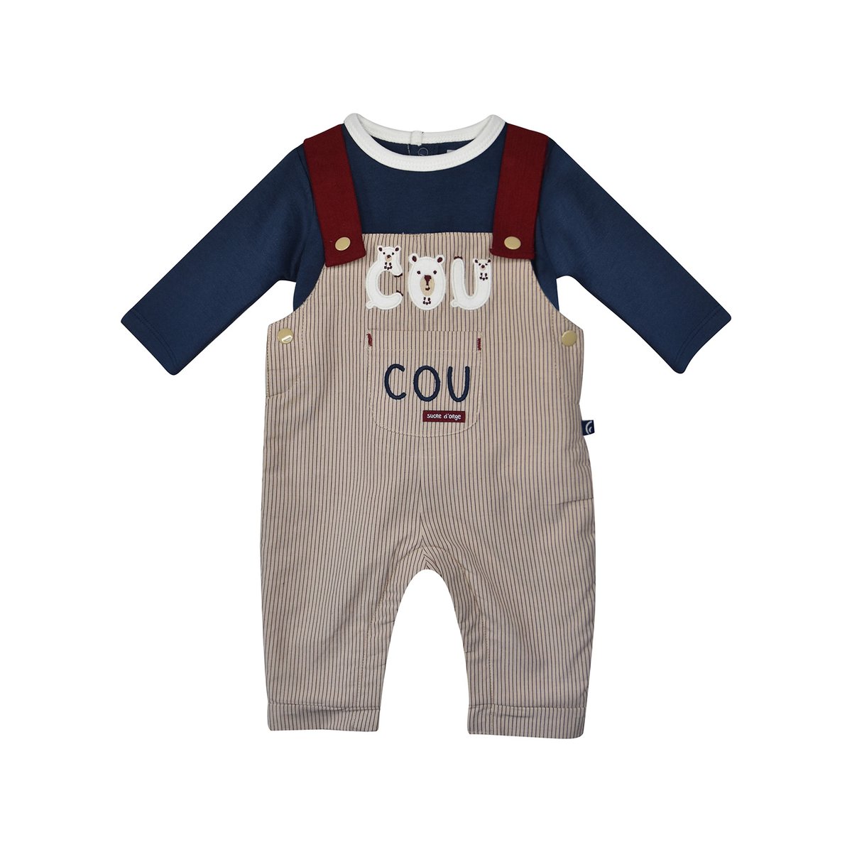 T shirt + salopette naissance frejus blanc, SUCRE D'ORGE