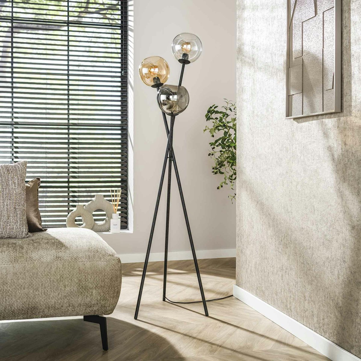 Lampadaire design en verre – torche 3 couleurs NIAGARA chrome, PIER IMPORT