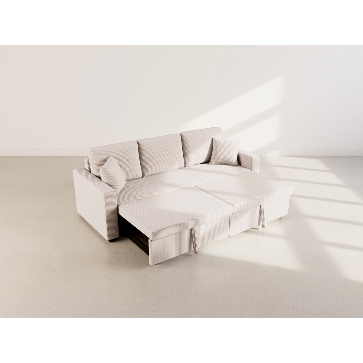 Canapé droit convertible velours côtelé 3pl, CYRUS beige, BEST MOBILIER
