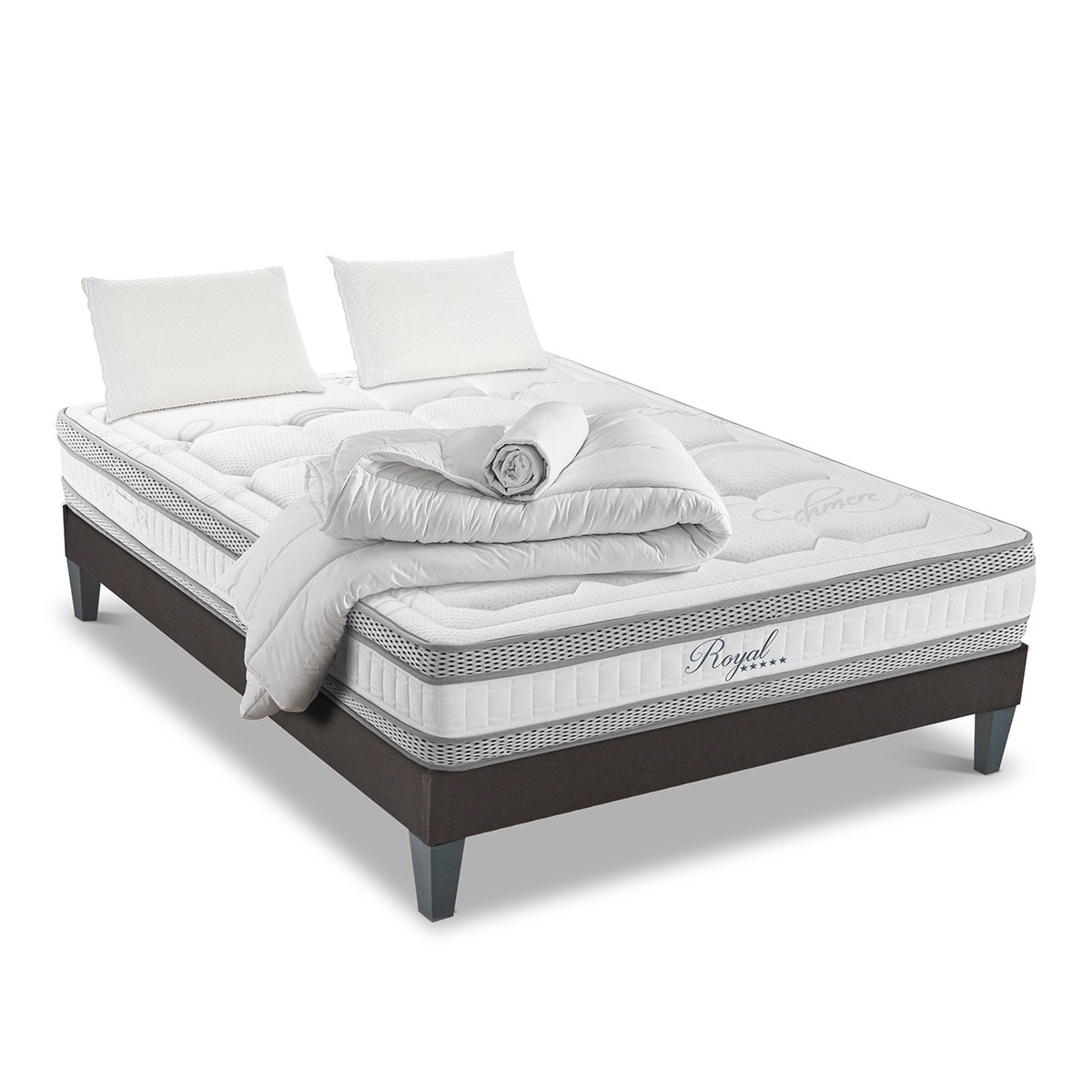 Pack Prêt à dormir ROYAL 5*Matelas Mémoire de forme + Sommier + Accessoires blanc, HYPSOM