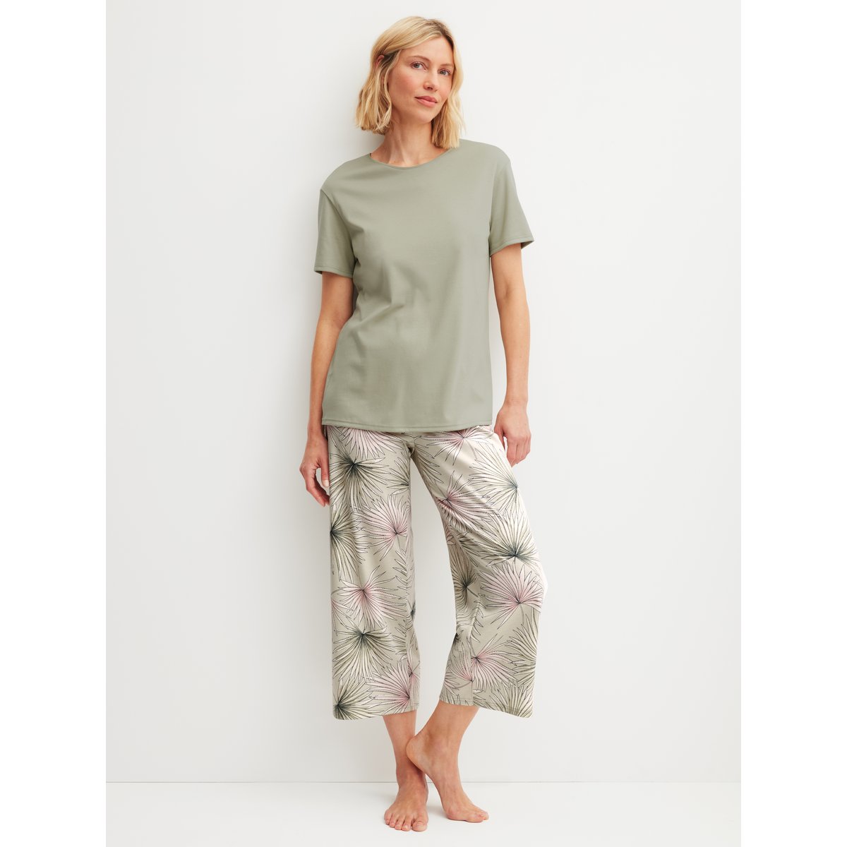 7/8 - Pyjama manches courtes Coton LEAF DREAMS tea green, CALIDA