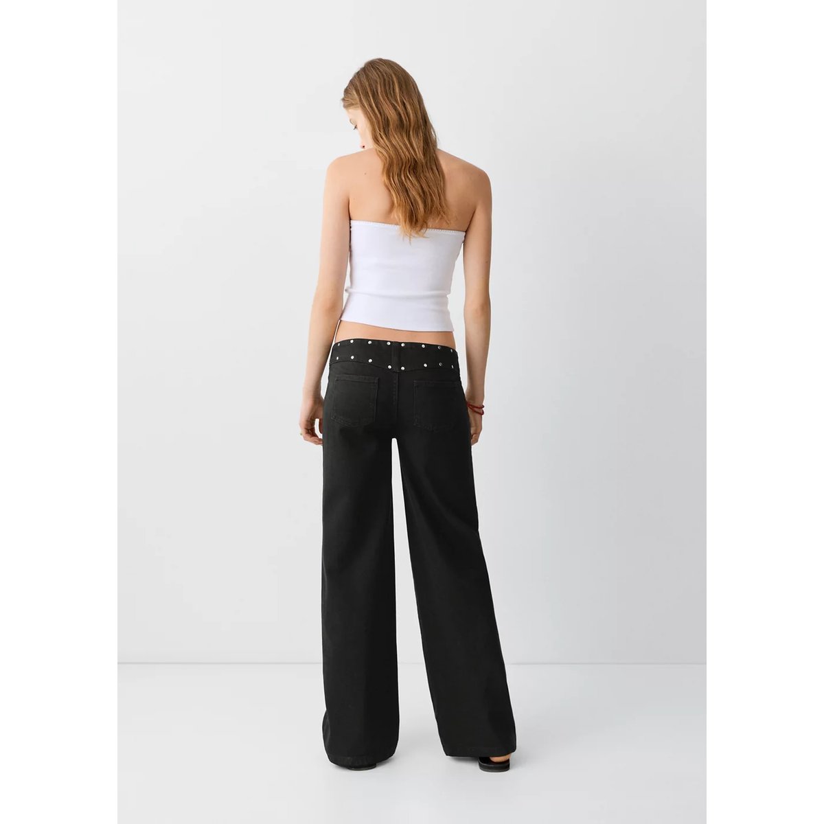 Jean low waist à clous permanents black denim, MANGO TEEN