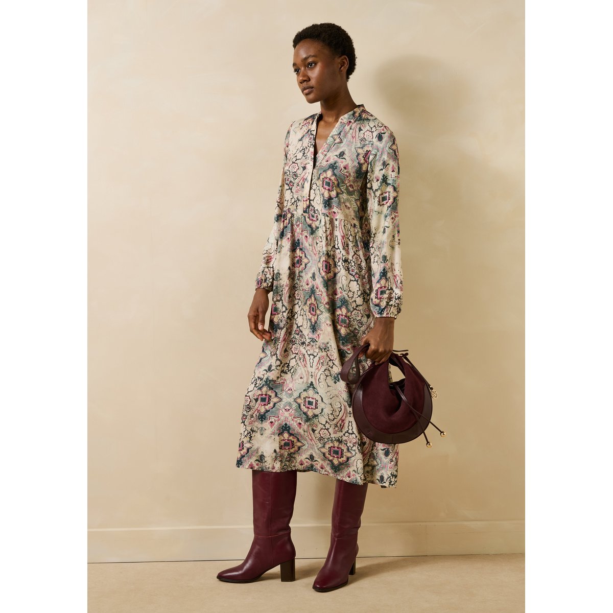 Robe manches longues col tunisien ecru, LA FEE MARABOUTEE
