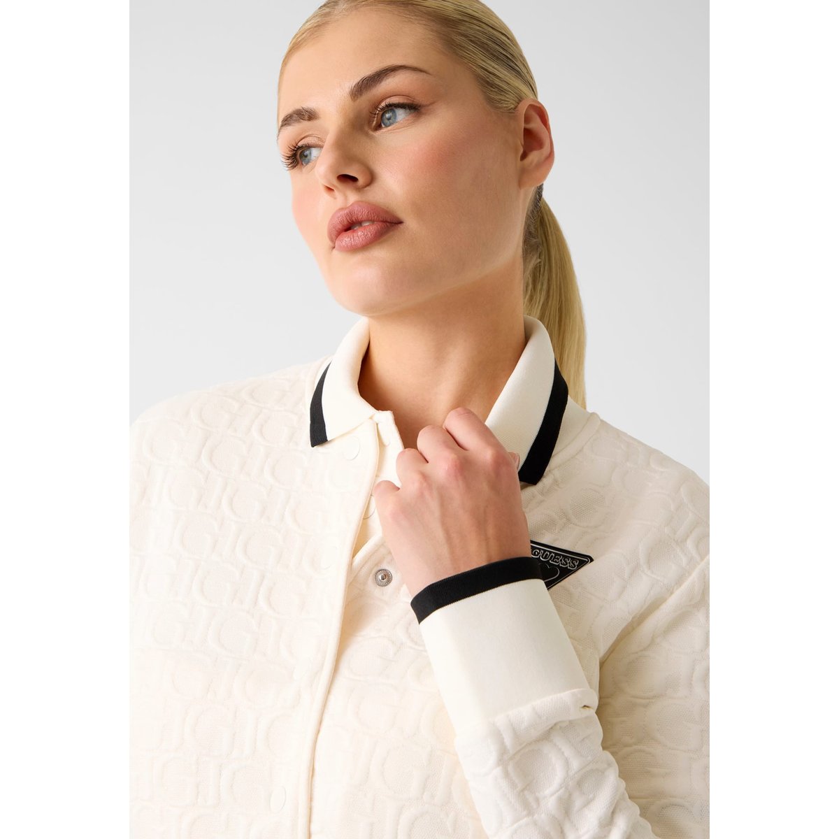 Sweat-Shirt À Logo Embossé blanc, GUESS