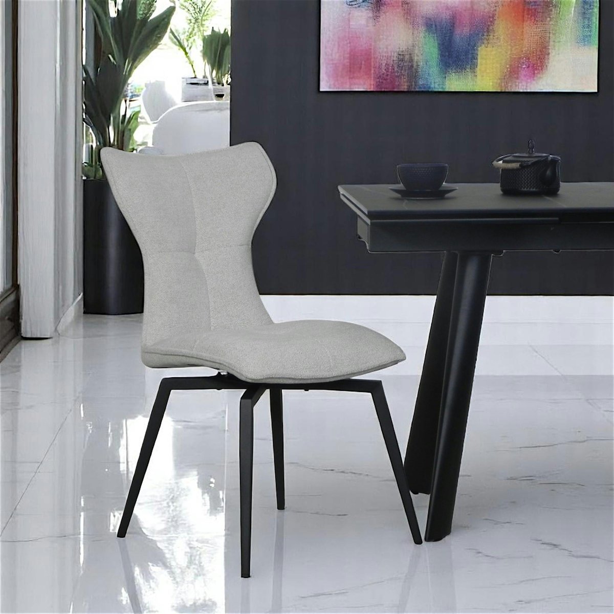 Chaise beige pivotante en velours avec passepoil (lot de 2) LOMBARDIE taupe, PIER IMPORT