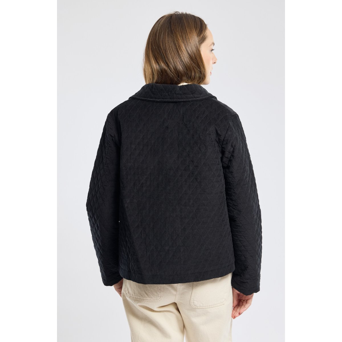 Veste velours matelassée en coton noir, ARMOR-LUX