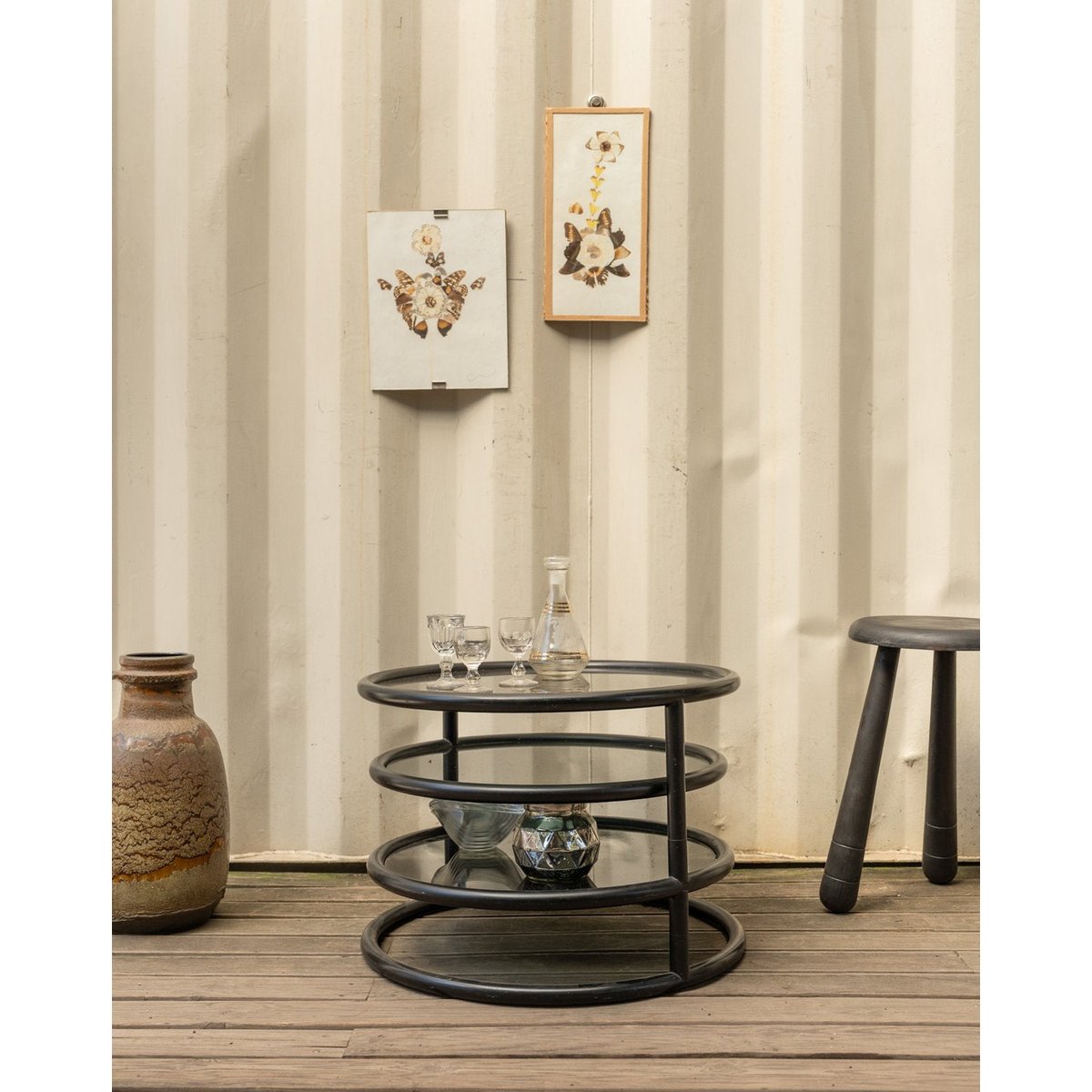 Table basse en métal noir et verre Donna N°1121 - Bon état noir, DEBONGOUT