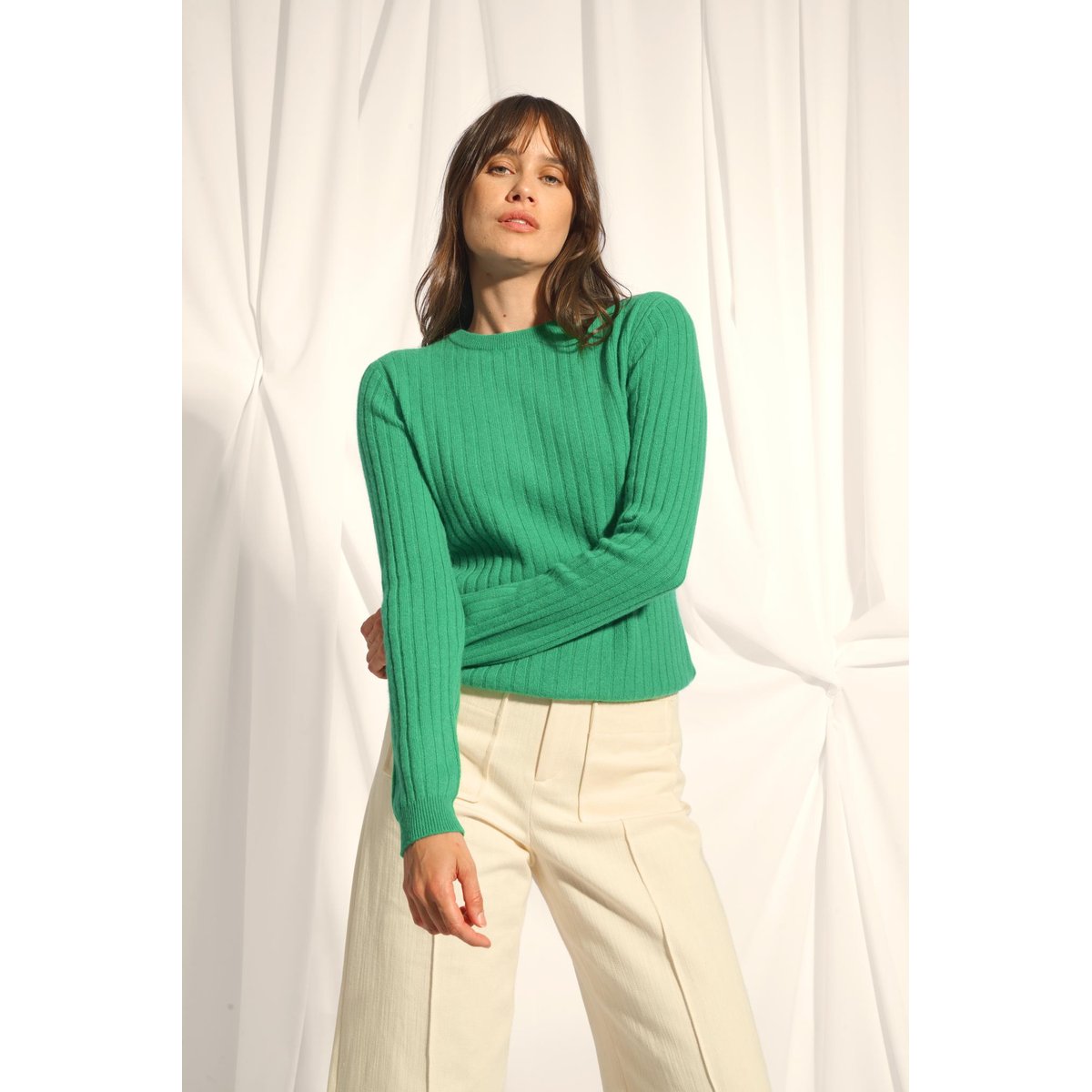 Pull Col Rond Menthe Avana vert, JUST CASHMERE