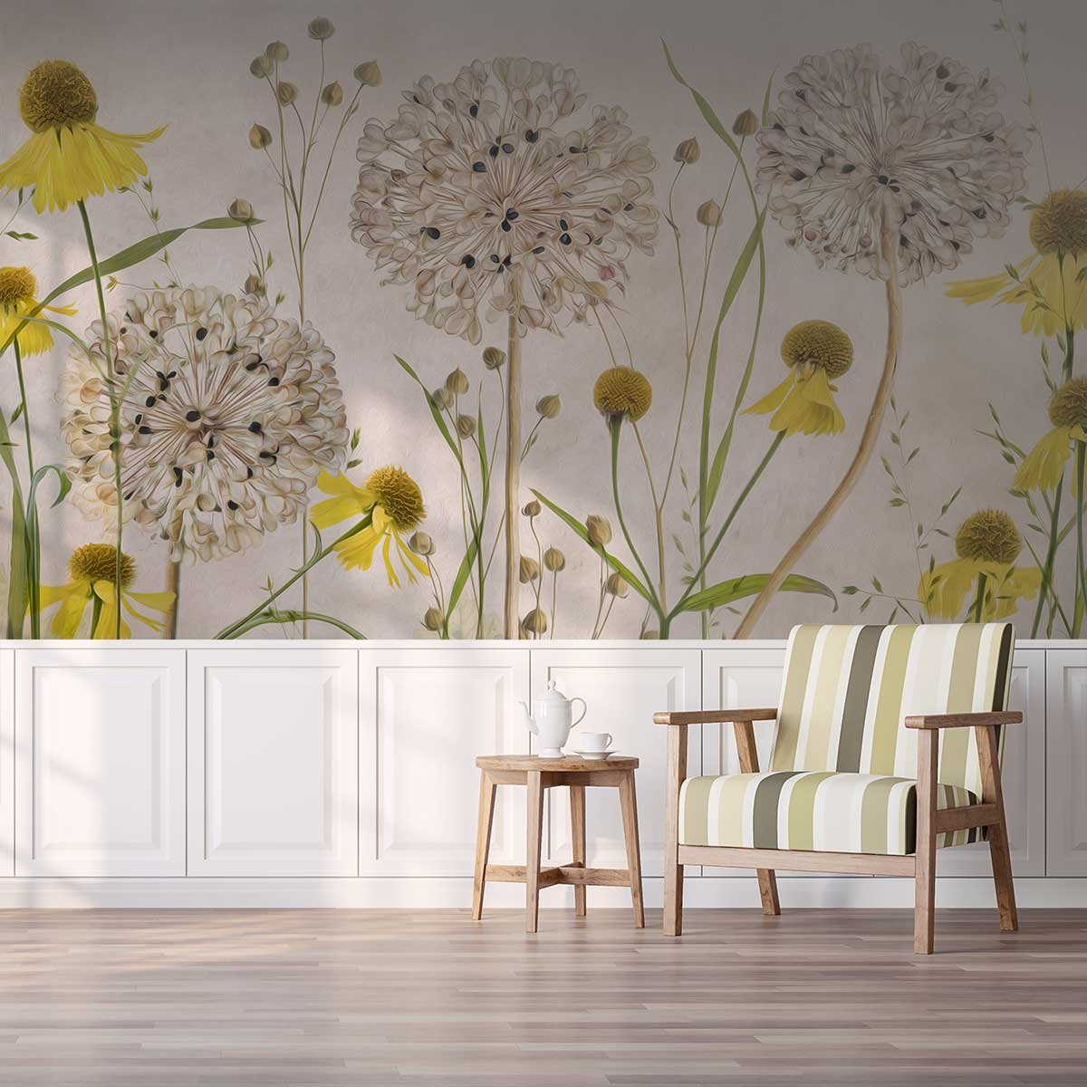 Papier peint alliums et héléniums intissé, HEXOA