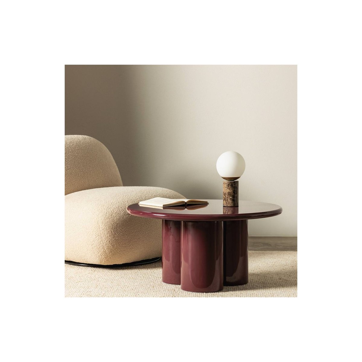 Table basse ronde, BURGUN bordeaux brillant, RECOLLECTION