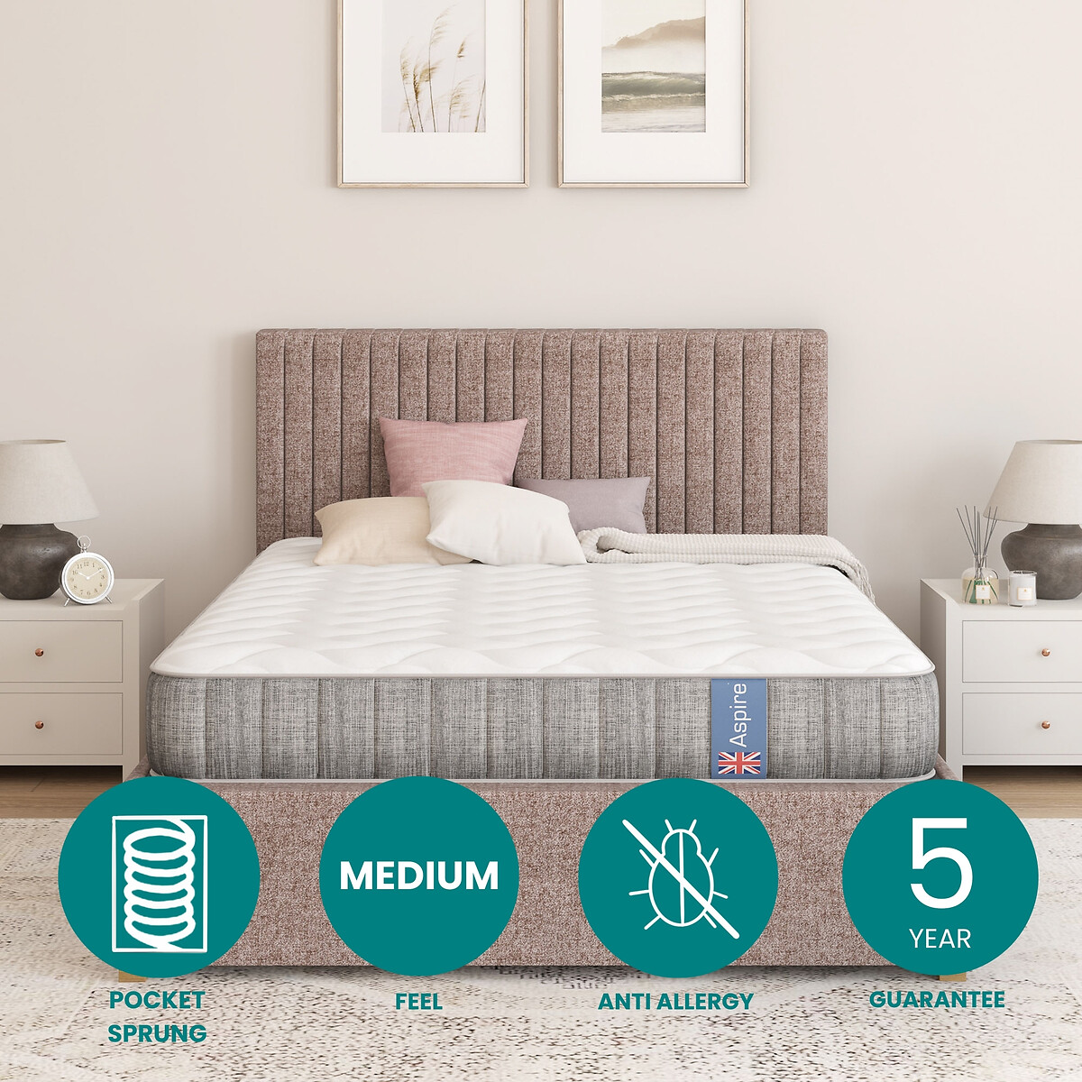 Dynamic Airflow Pocket+ Wool Mattress white, ASPIRE