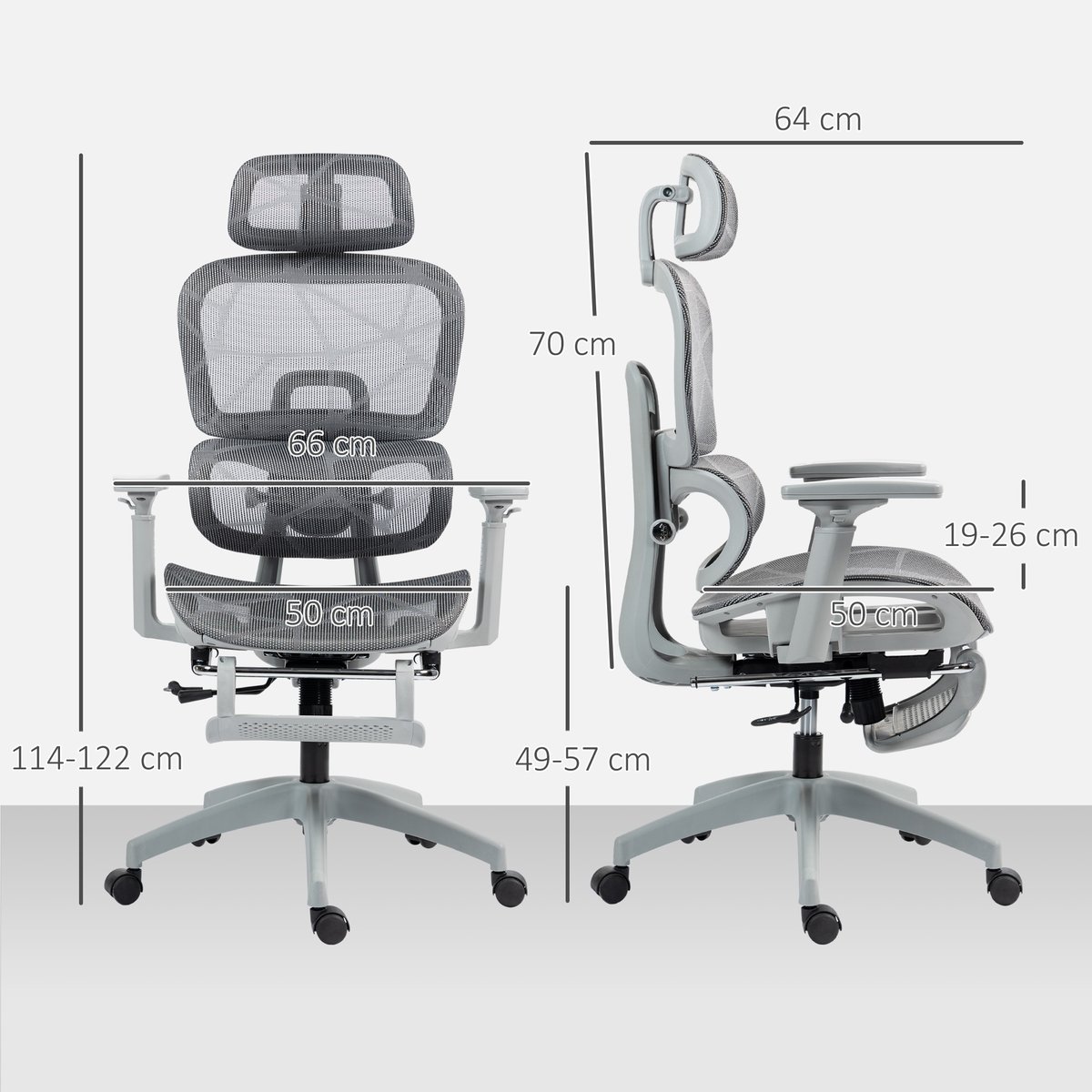 Chaise de bureau Maille (100 % polyester) gris, HOMCOM