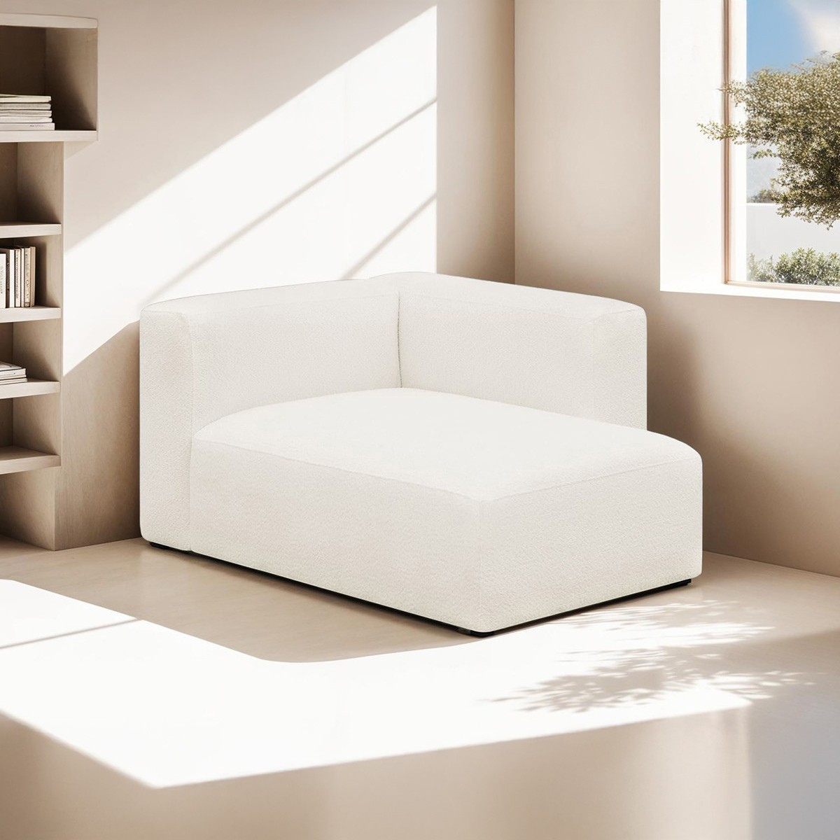 Méridienne d'angle à droite modulable en tissu bouclette - MODULO beige, HOMIFAB