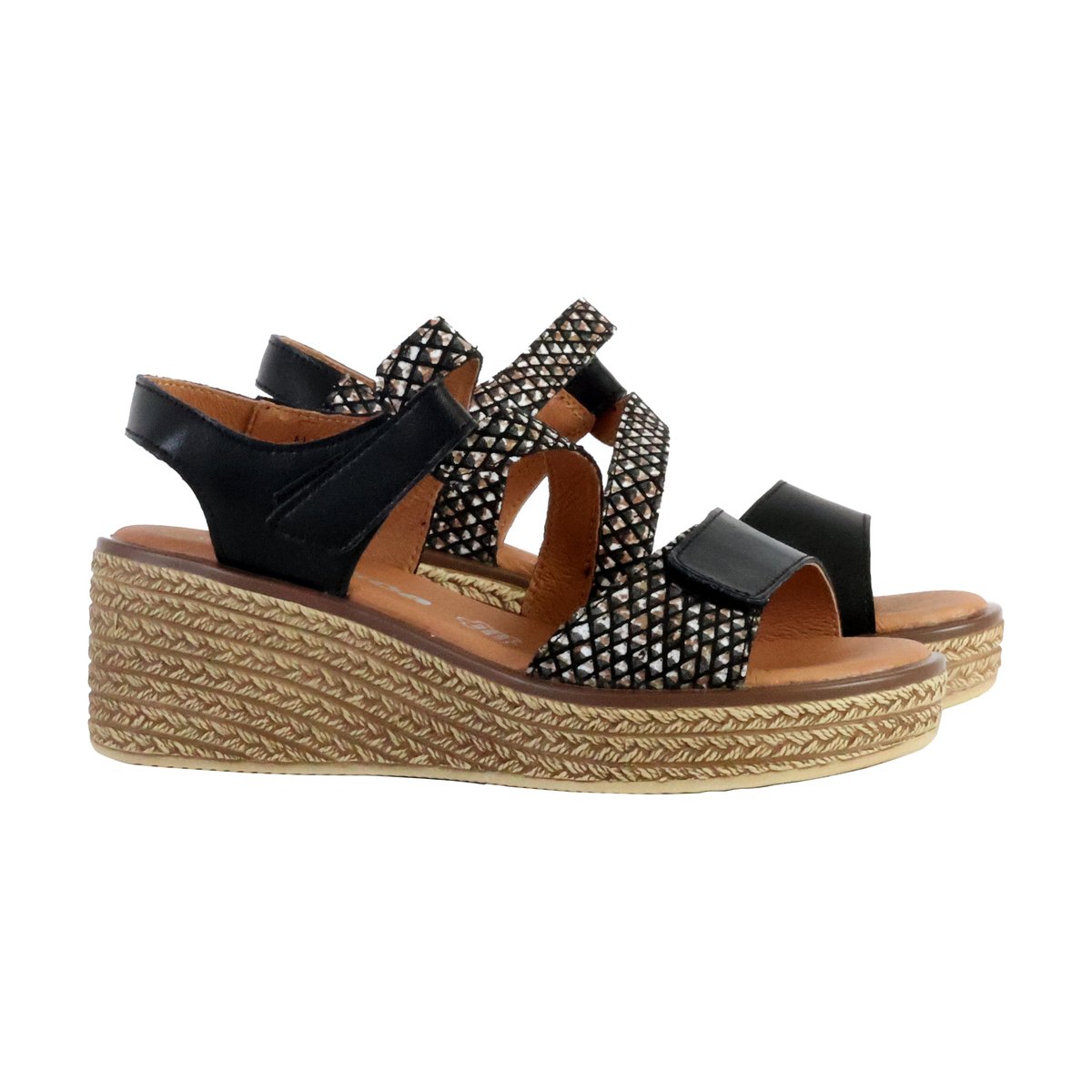 Sandale Compensé Cuir Alénoa noir, THE DIVINE FACTORY