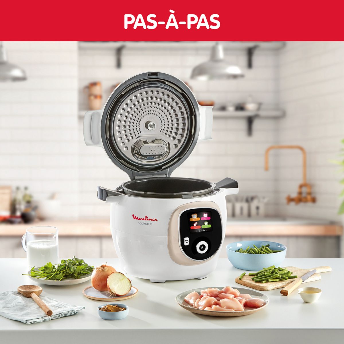 Cookeo CE85BA10 blanc 6 L, 6 modes de cuisson, 180 recettes blanc, MOULINEX