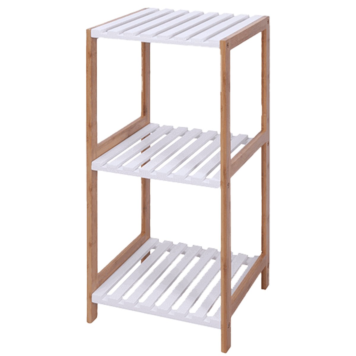 Étagère salle de bain bambou et bois blanc 79x34x33cm blanc, WADIGA