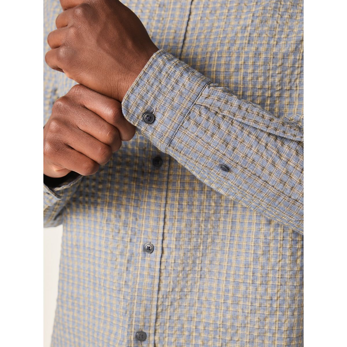 Chemise manches longues vichy en seersucker bleu indigo, NEXT