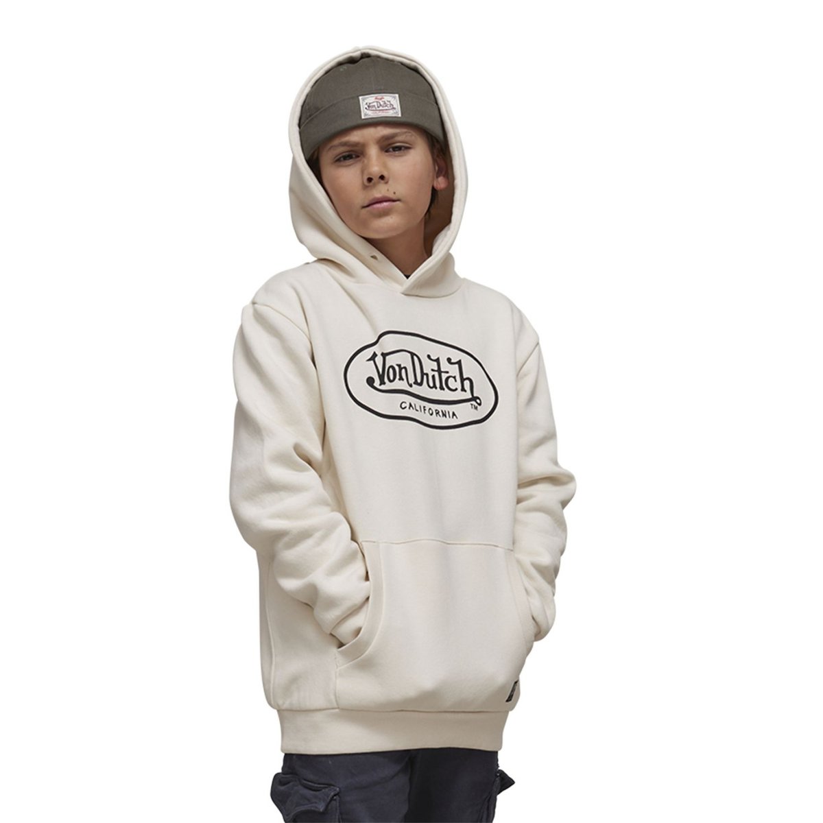 Sweat à capuche Brand blanc crème/noir, VON DUTCH