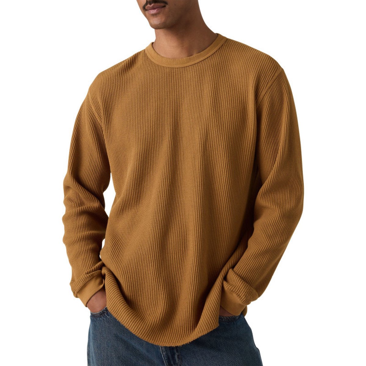 T-shirt en coton camel à coupe droite pourvu de manches longues brun, LEVI'S