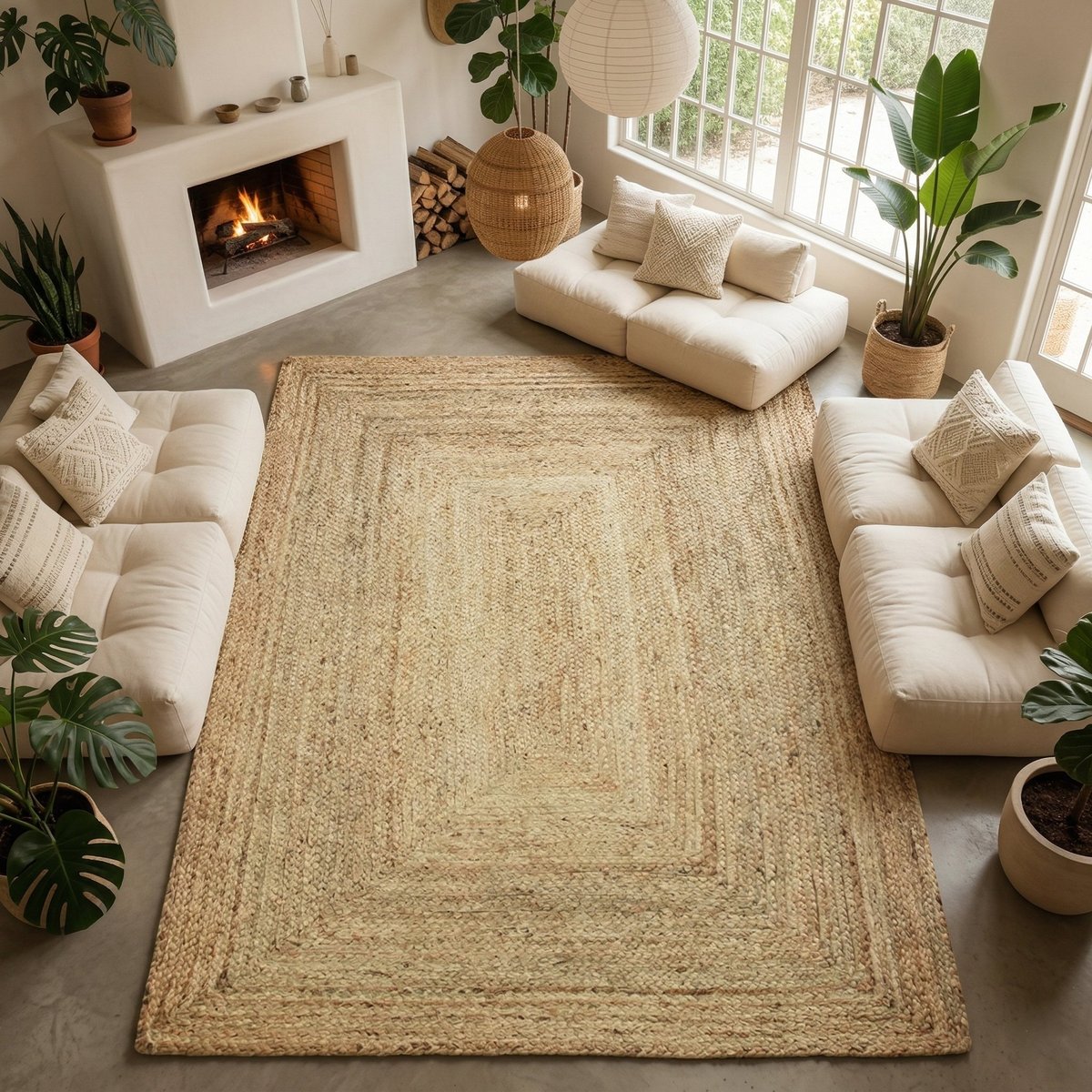 Tapis en jute tressé  artisanal VEGETAL JUTE - style bohème beige, THE DECO FACTORY