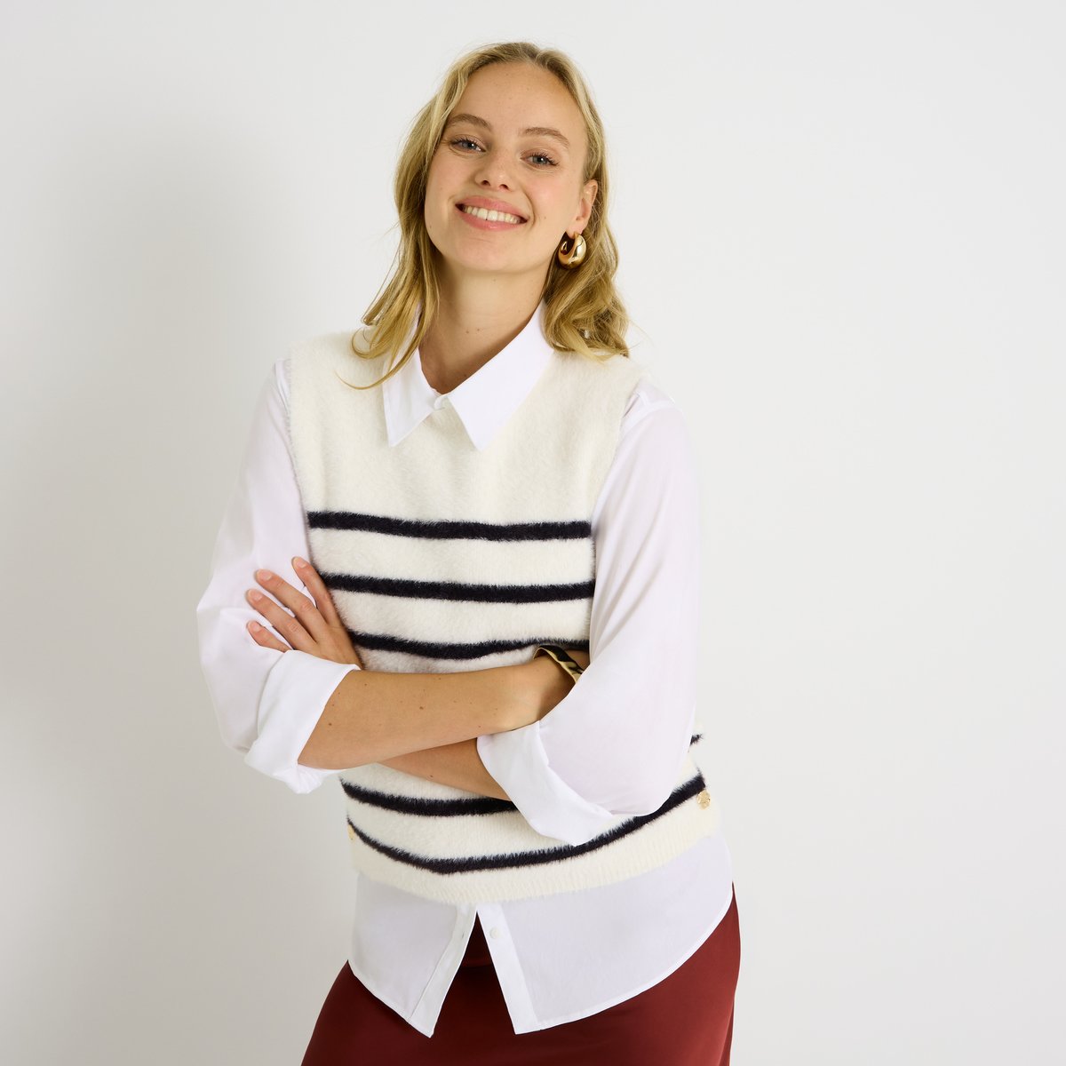 Pull sans manches rayé noir, GRAIN DE MALICE